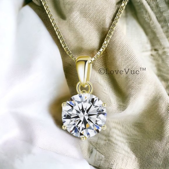 Certified 1ct. t.w. Diamond Moissanite Solitaire Gold Necklace
